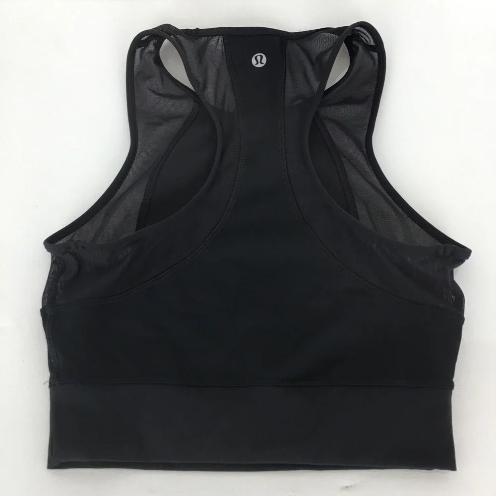 Lululemon Cropped Workout Tank Top Black Sheer Mesh Panels Athletic Racerback